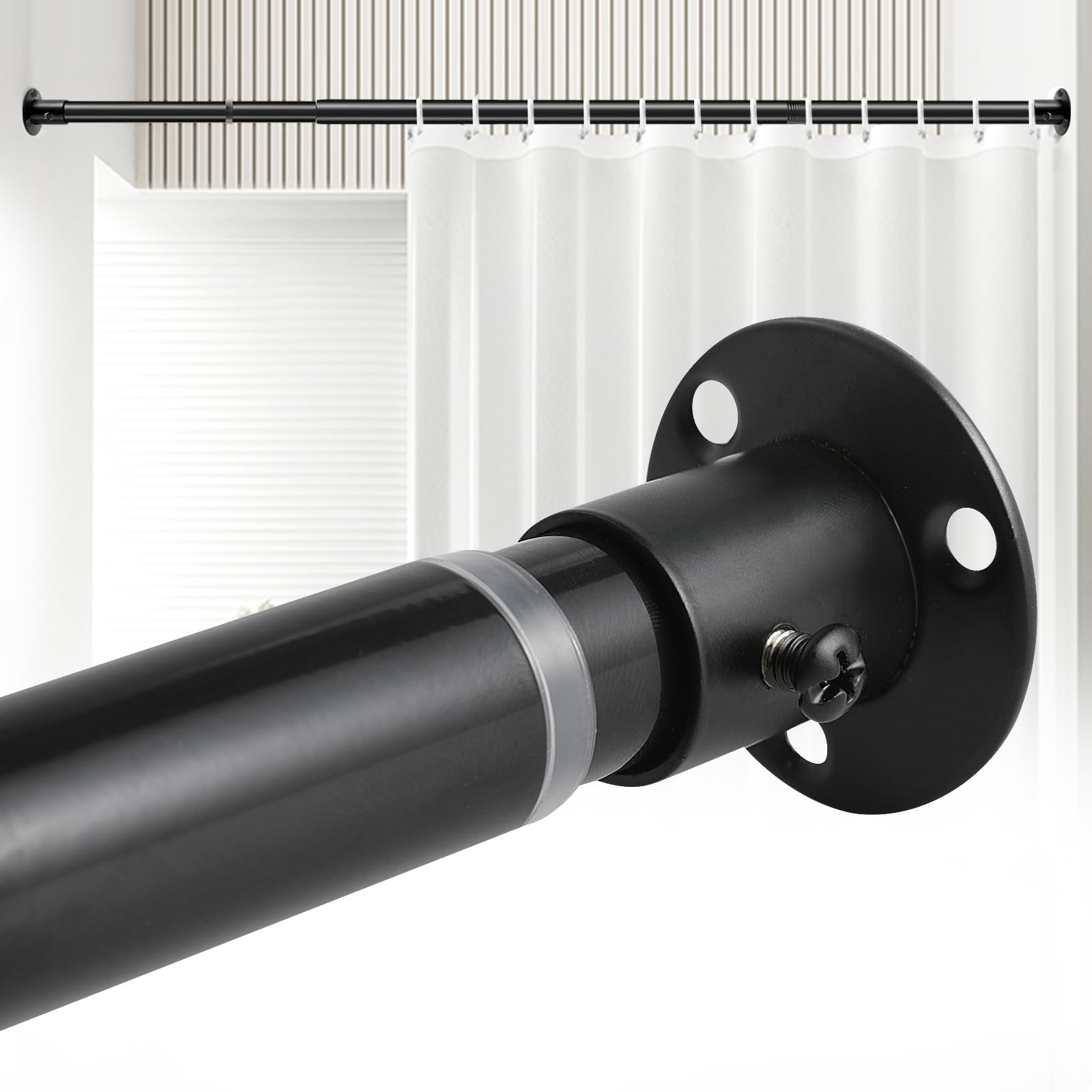 Anndason Black Stainless Steel Wall Mounted Shower Curtain Rod, 28-46"