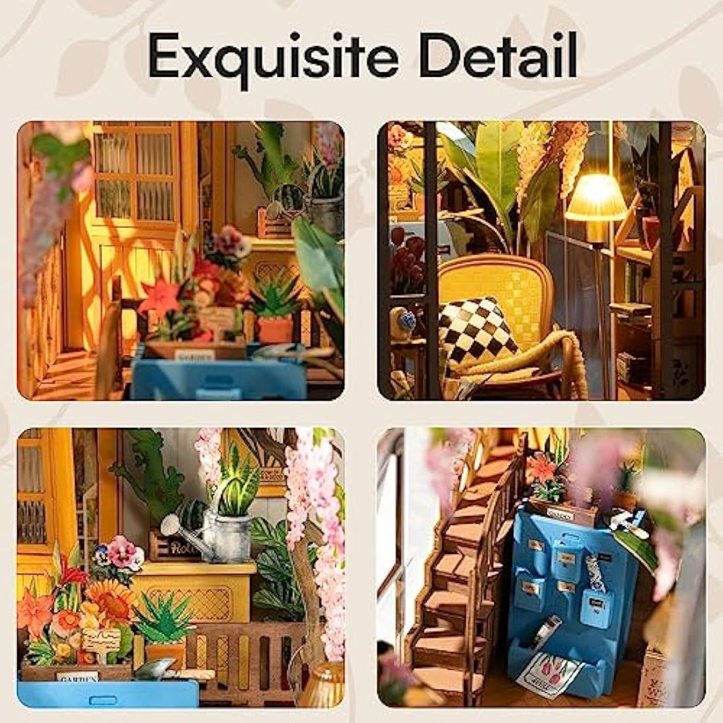 ROBOTIME Gardenhouse Book Nook Kit | DIY 3D Wooden Puzzle with LED