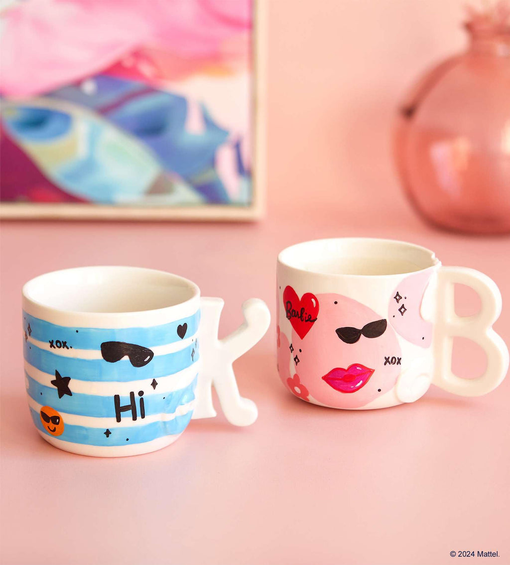 Barbie x Pottd Paint-a-Mug DIY Pottery Kit | 2 Mugs & 12 Paints
