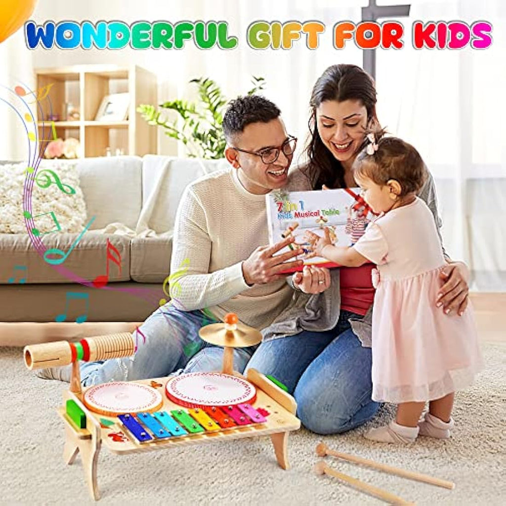 Sweet Time 7-in-1 Wooden Kids Drum Set | Toddler Musical Xylophone Toy