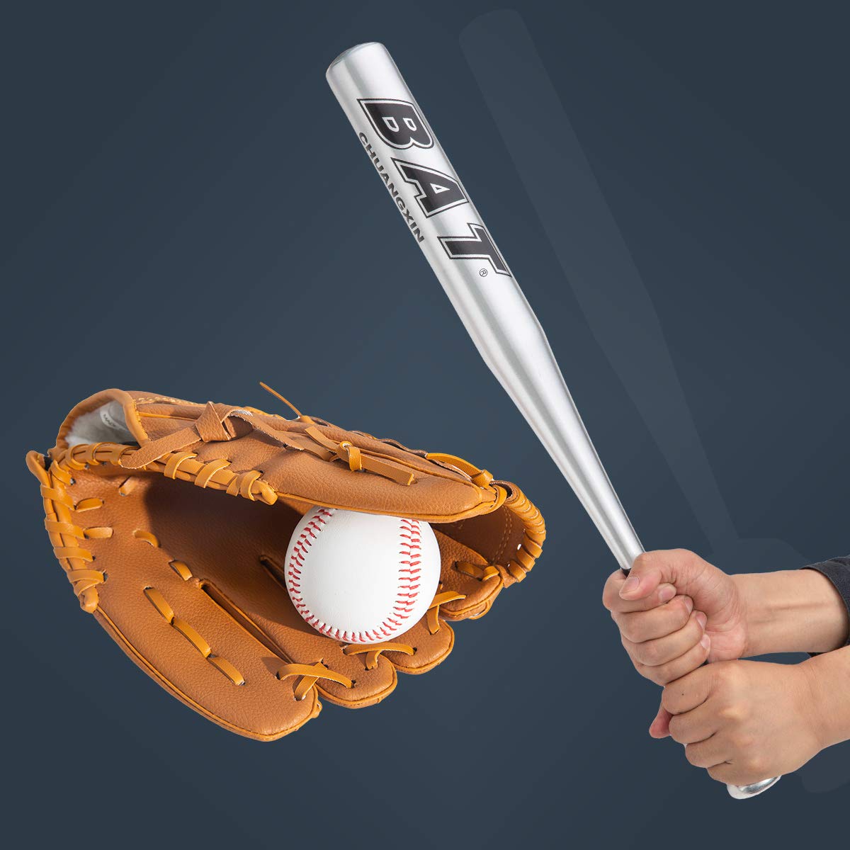 25" Aluminum Baseball Bat Set with Glove and Ball - Silver
