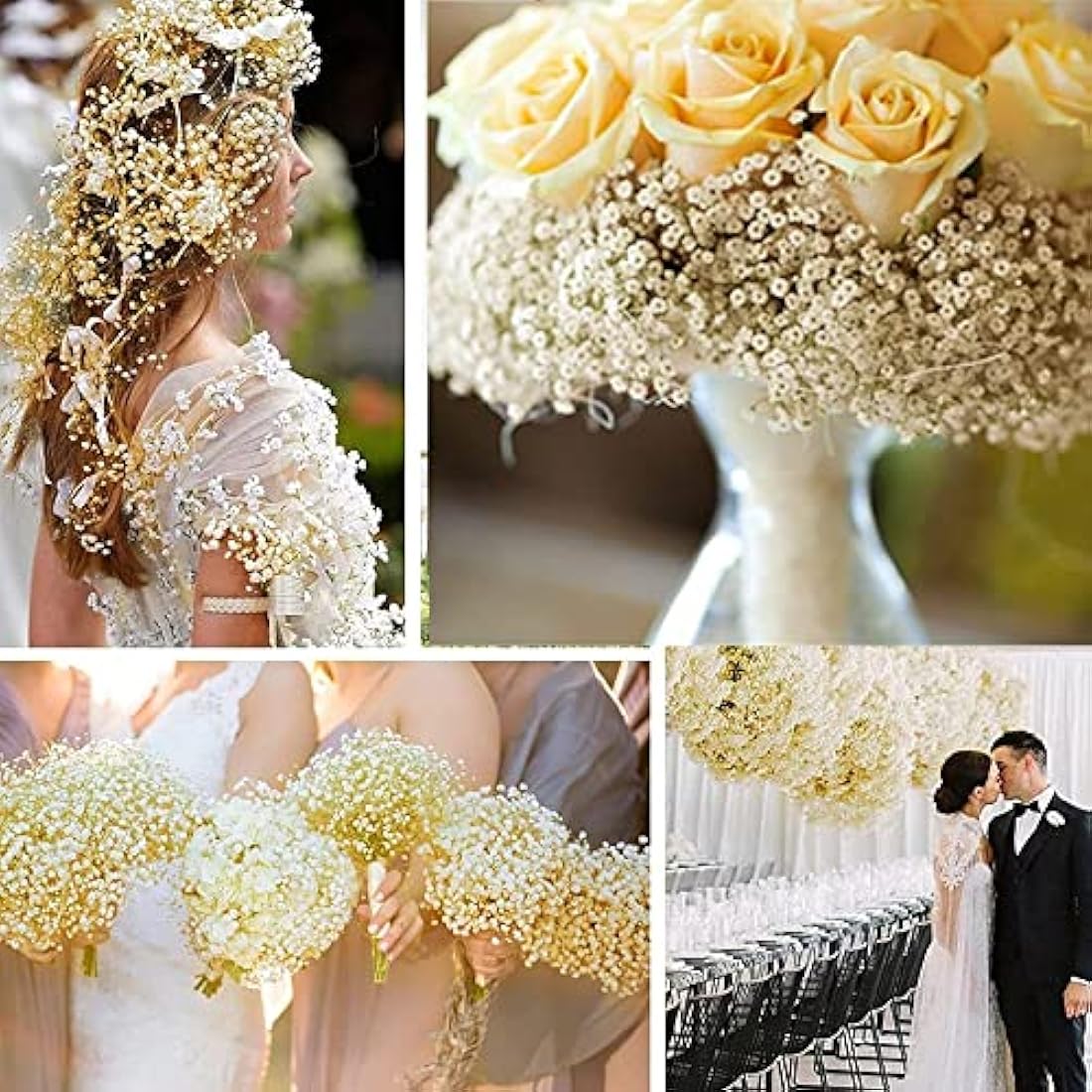 OUKEYI Dried Baby's Breath Bouquet | 17" Ivory White Gypsophila Flowers