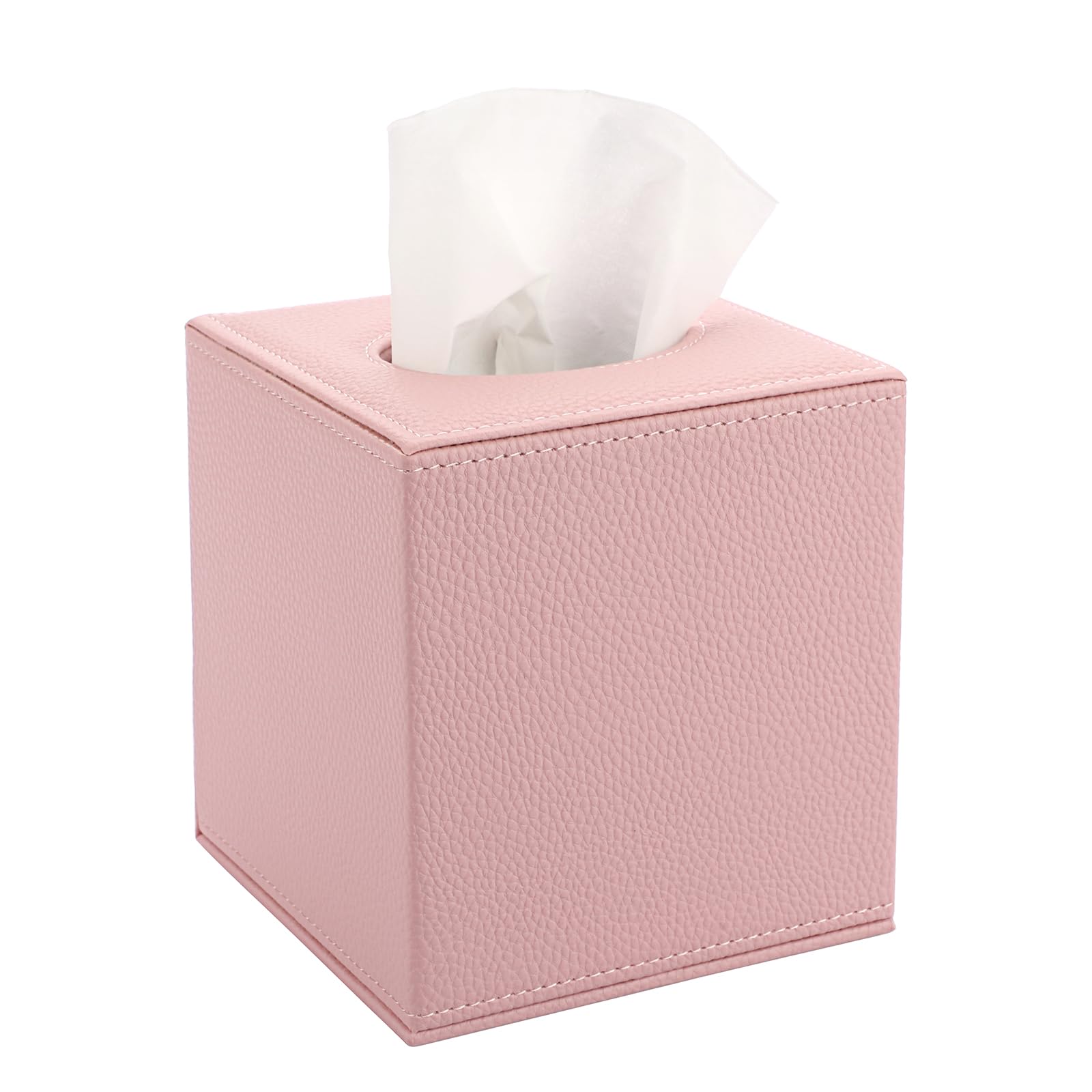 BTSKY Pink PU Leather Cube Tissue Box Cover – Textured Square Napkin Holder