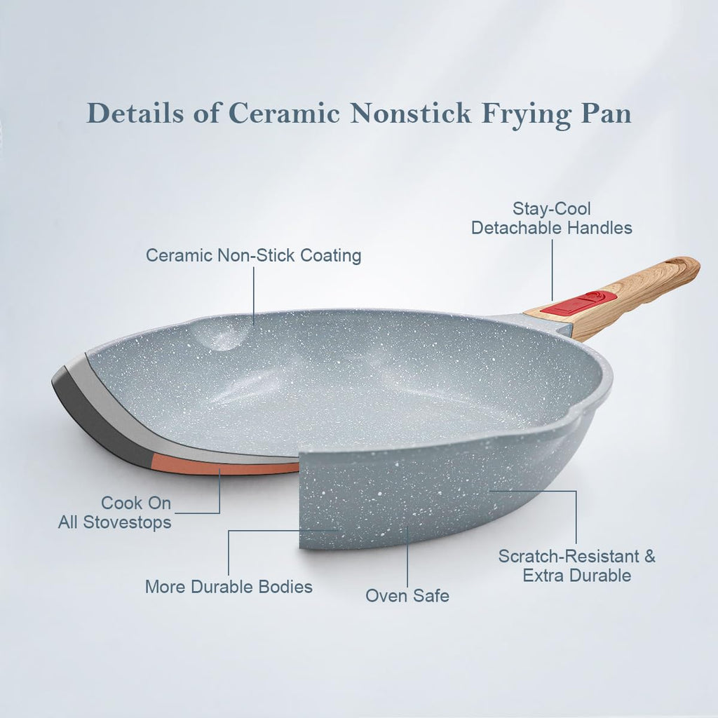 AIKENBBKK 28cm Ceramic Nonstick Deep Frying Pan with Removable Handle