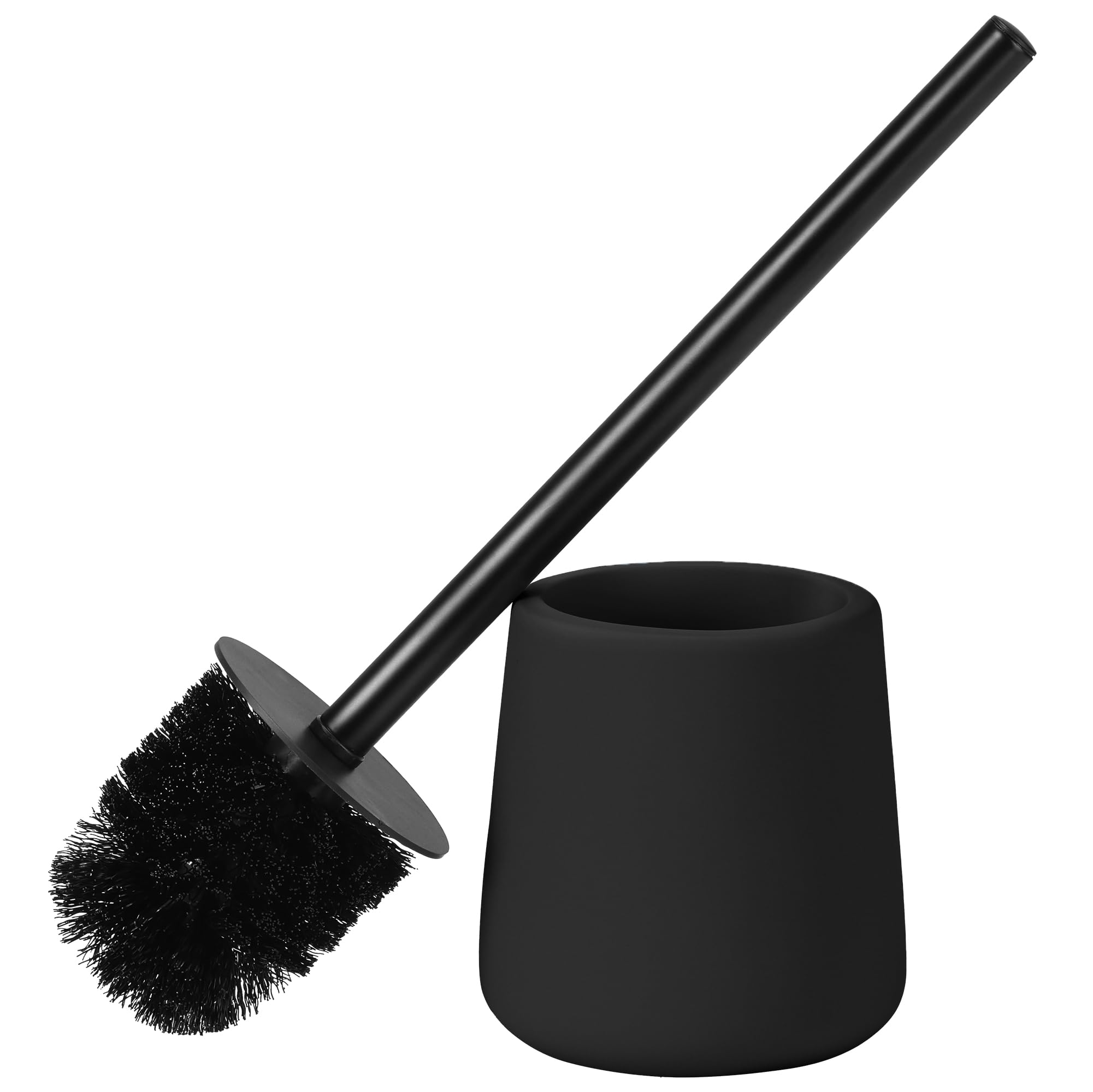 Navaris Toilet Brush and Holder Set | Black Resin with Stainless Handle