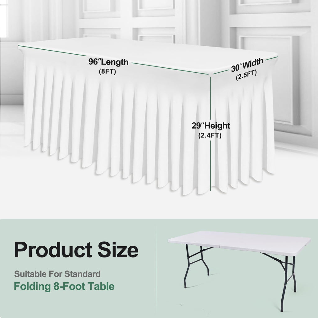 BDDC 8ft Rectangle Table Skirt – White Wrinkle-Resistant One-Piece Cover