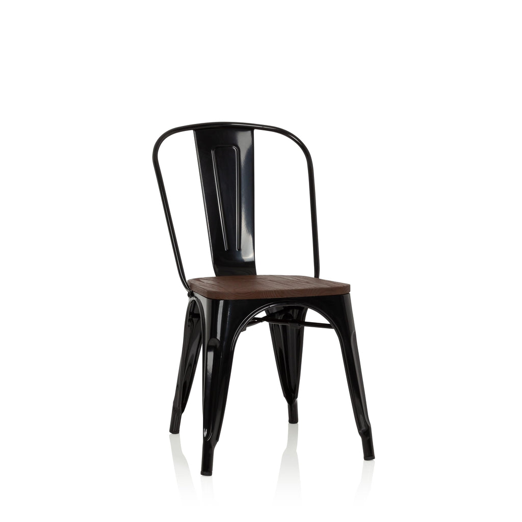 hjh OFFICE 645045 Bistro Chair VANTAGGIO COMFORT W Metal Industrial Design Seat Stackable Black/Wood - image 1