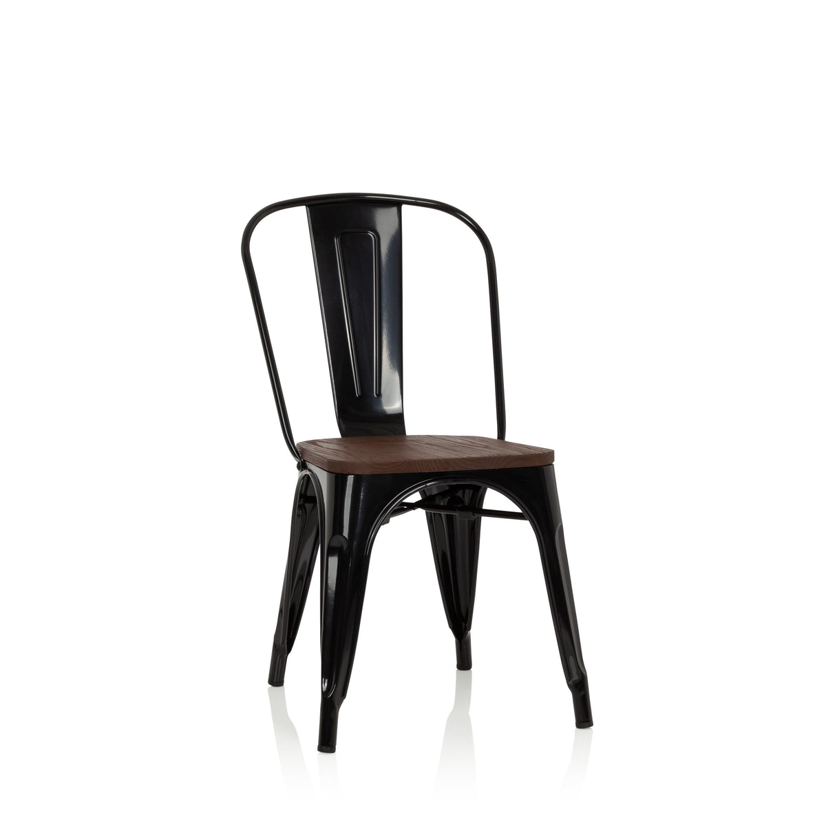 hjh OFFICE 645045 Bistro Chair VANTAGGIO COMFORT W Metal Industrial Design Seat Stackable Black/Wood - image 1