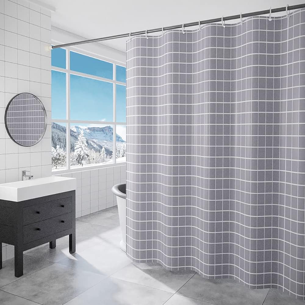 Lkw Ogechi Grey Grid Shower Curtain – Extra Wide Waterproof Fabric