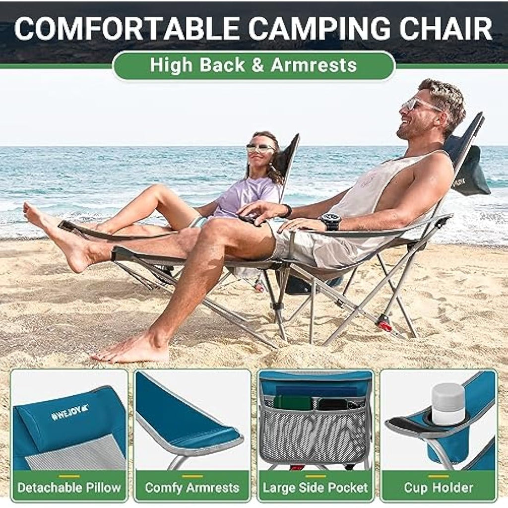 WEJOY Folding Recliner Camping Chairs with Footrest, Cyan - Set of 2
