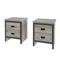 GFW Boston Pair of 2 Drawer Bedside Tables, Grey Wood Effect Bedside Cabinets, Industrial Style Nightstands with Storage Drawers - image 1