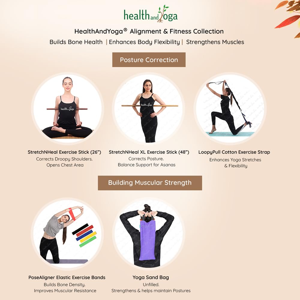 HealthAndYoga 48" Wooden Yoga Stick – Collapsible Posture Corrector Rod