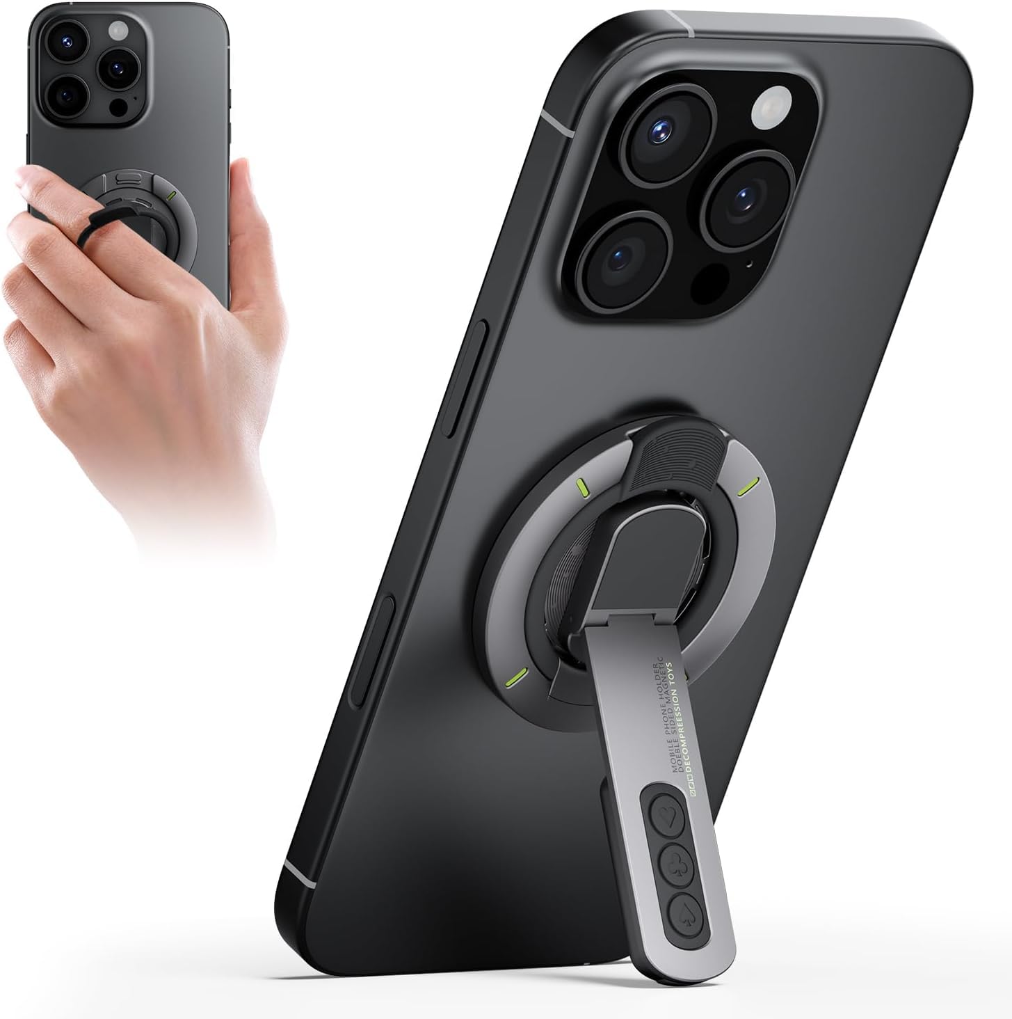 PICKBEAU 3-in-1 MagSafe Phone Grip – Magnetic Ring Stand & Fidget Toy