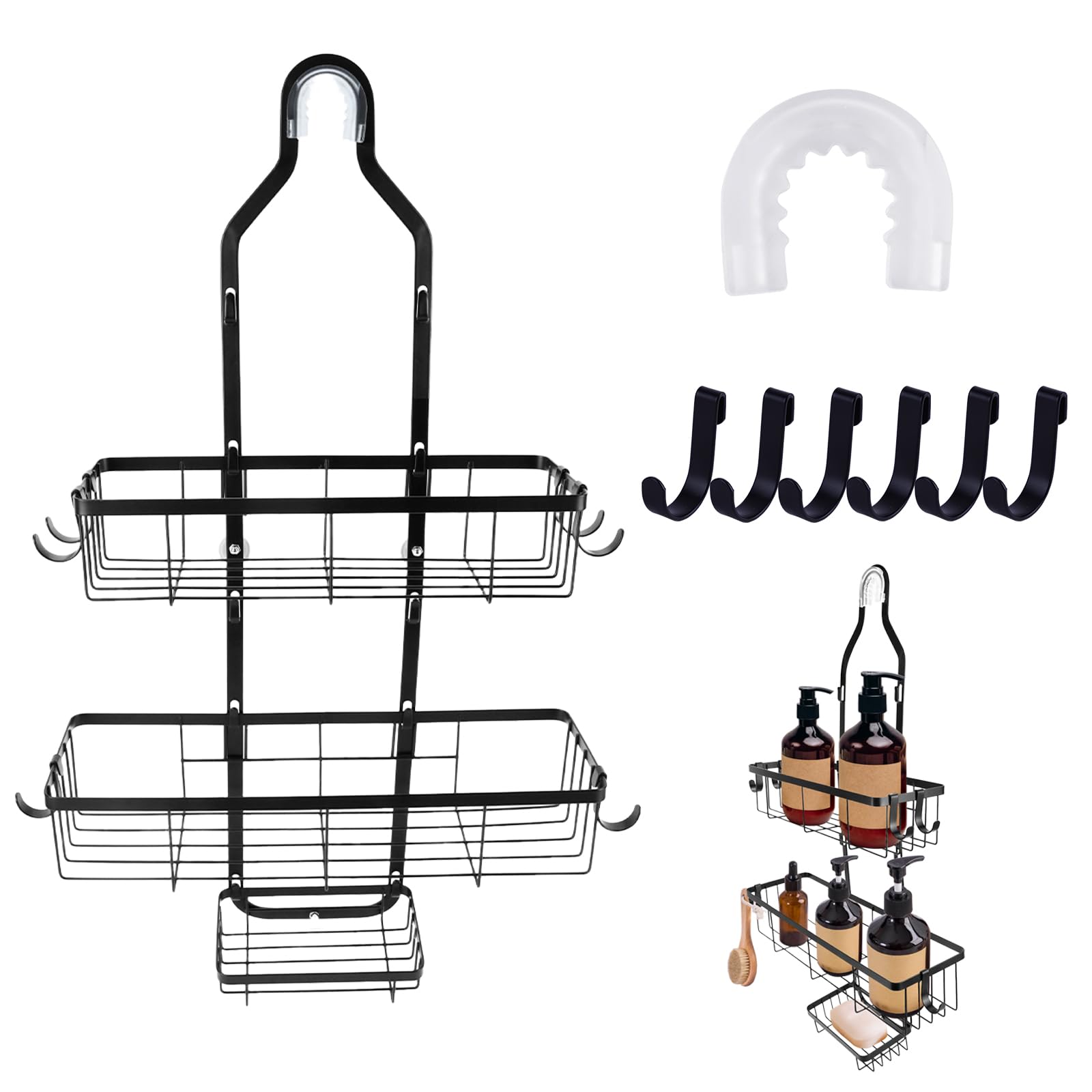 HMIEPRS 3-Tier Hanging Shower Caddy – Rustproof Black No-Drill Organizer
