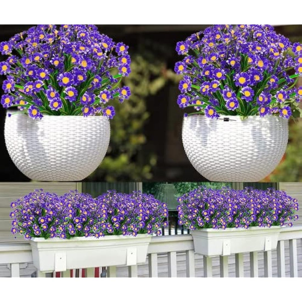 Artificial Daisy Flowers – 4PCS UV Resistant Faux Plants (Purple)