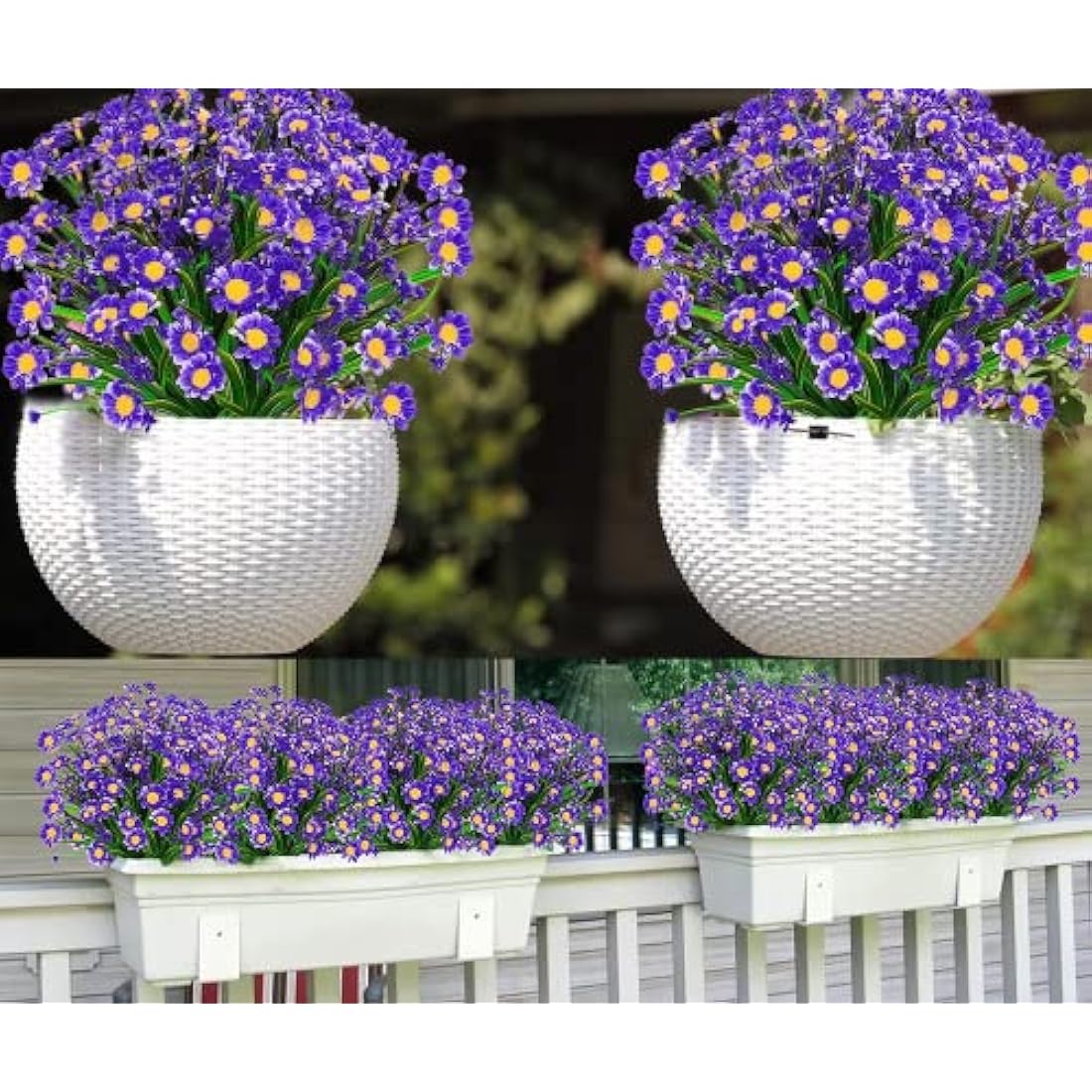 Artificial Daisy Flowers – 4PCS UV Resistant Faux Plants (Purple)