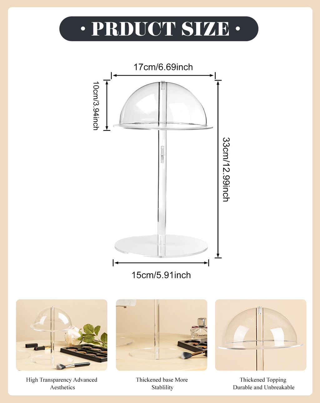 TINGSING Acrylic Hat Display Stand, 13'' Clear Hat Holder