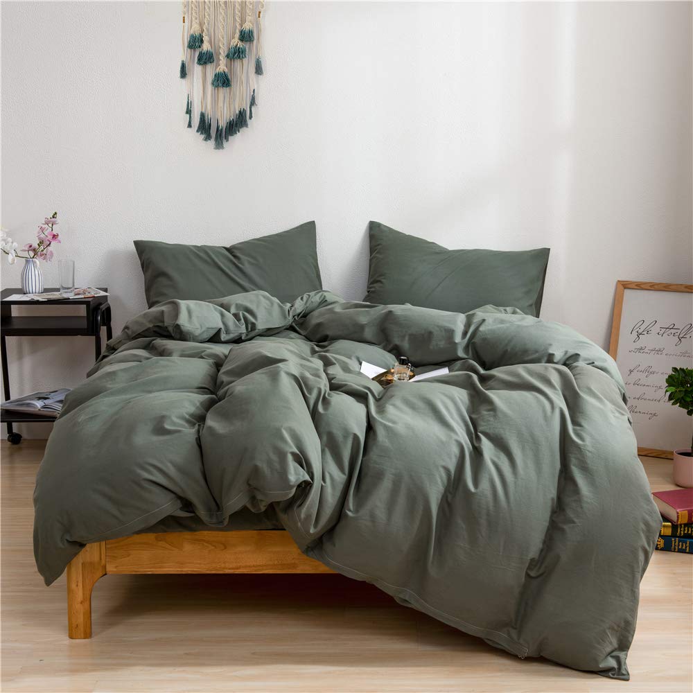 Ruccit Sage Green King Duvet Cover Set | 100% Washed Cotton 3pc Bedding