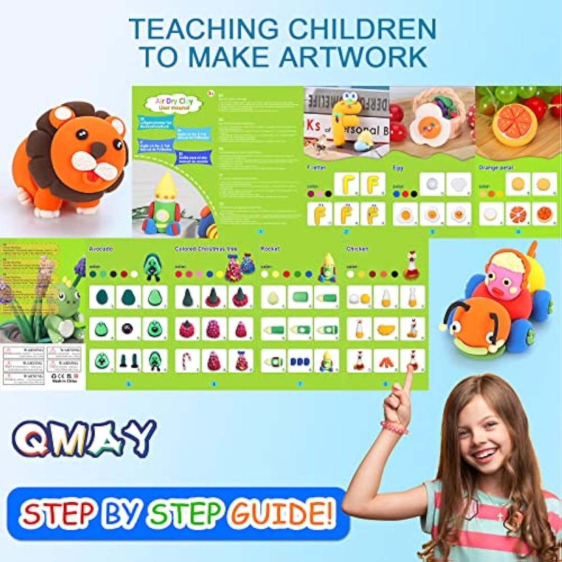 QMAY Air Dry Clay - 48 Colors Non-Toxic Modeling Clay Kit for Kids