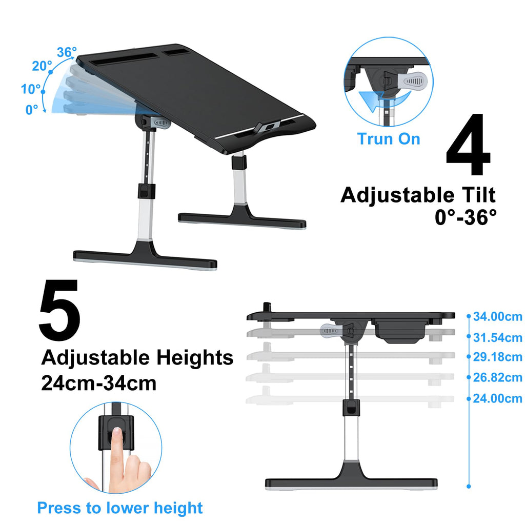 Potuopy X-Large Adjustable Laptop Bed Table | Foldable Leather Desk