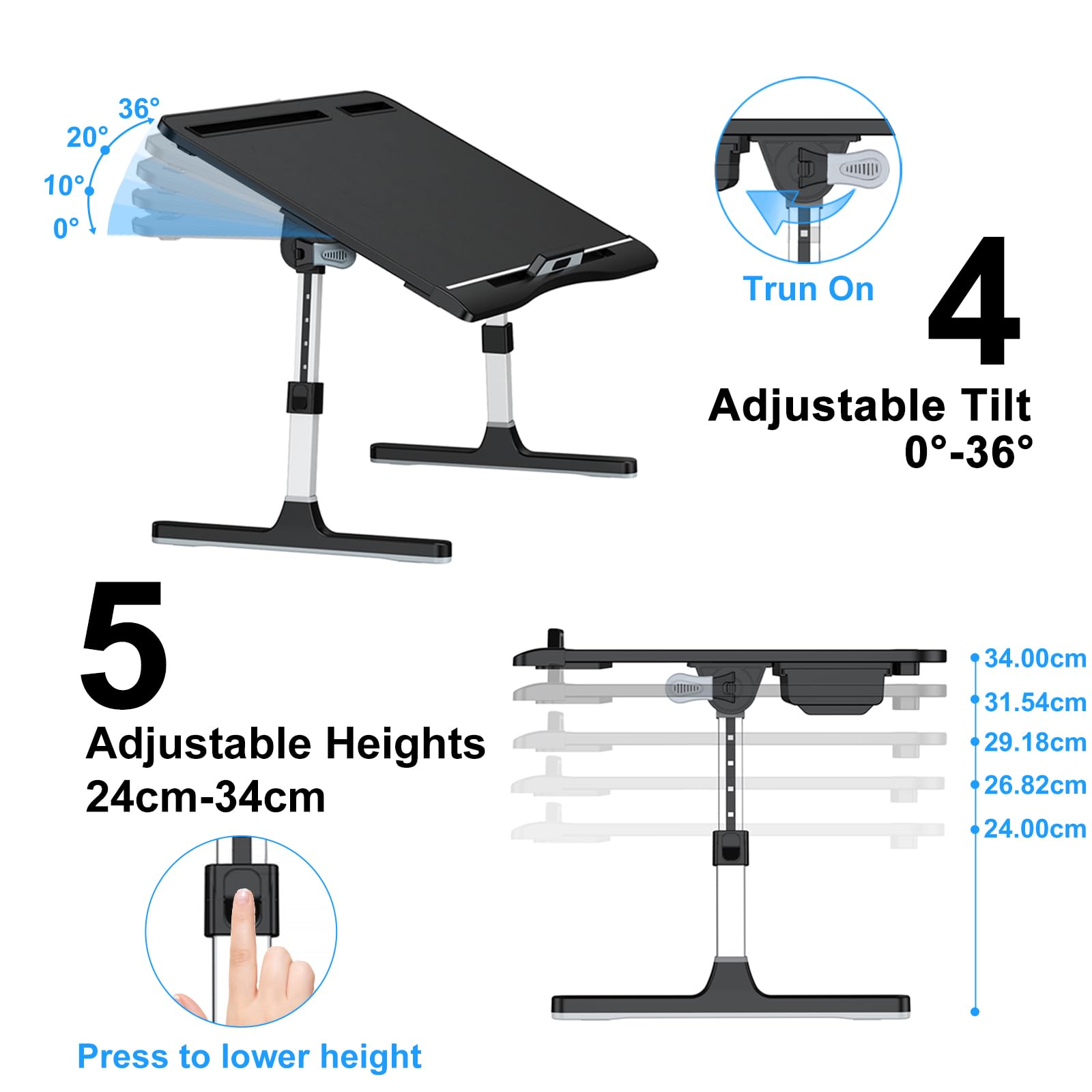 Potuopy X-Large Adjustable Laptop Bed Table | Foldable Leather Desk