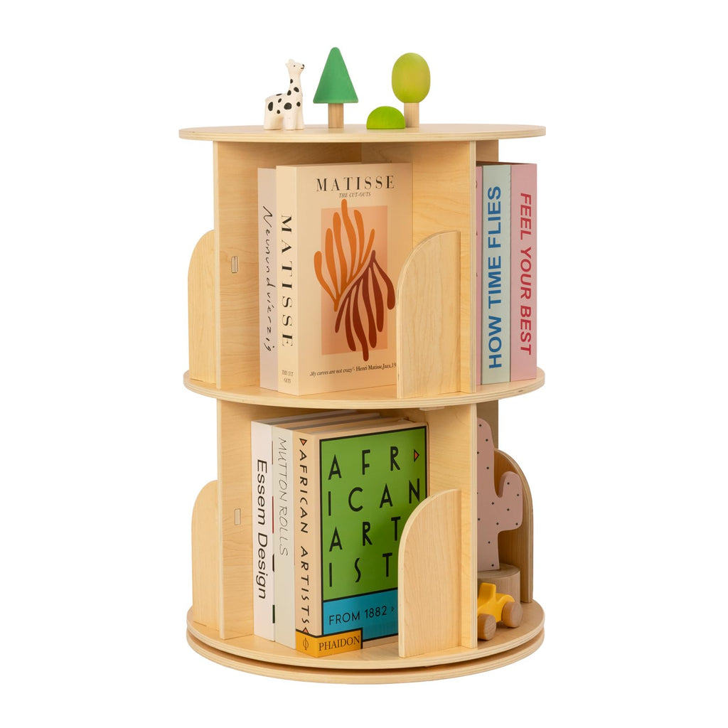 OOOK 2-Tier Rotating Bookshelf, Small Corner Wooden Spinning Book Shelf - image 1