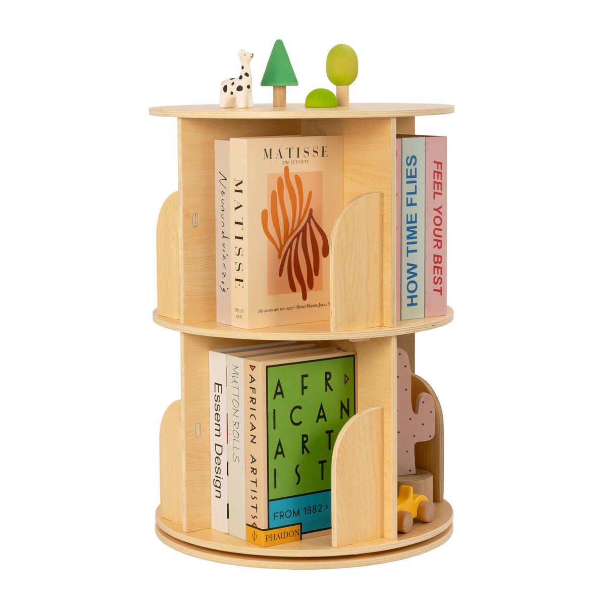 OOOK 2-Tier Rotating Bookshelf, Small Corner Wooden Spinning Book Shelf - image 1