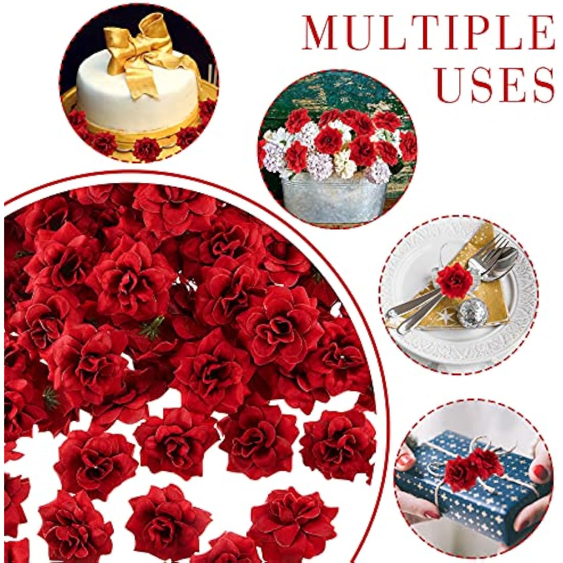 100 Pcs Red Artificial Silk Rose Heads for DIY Wedding Decor