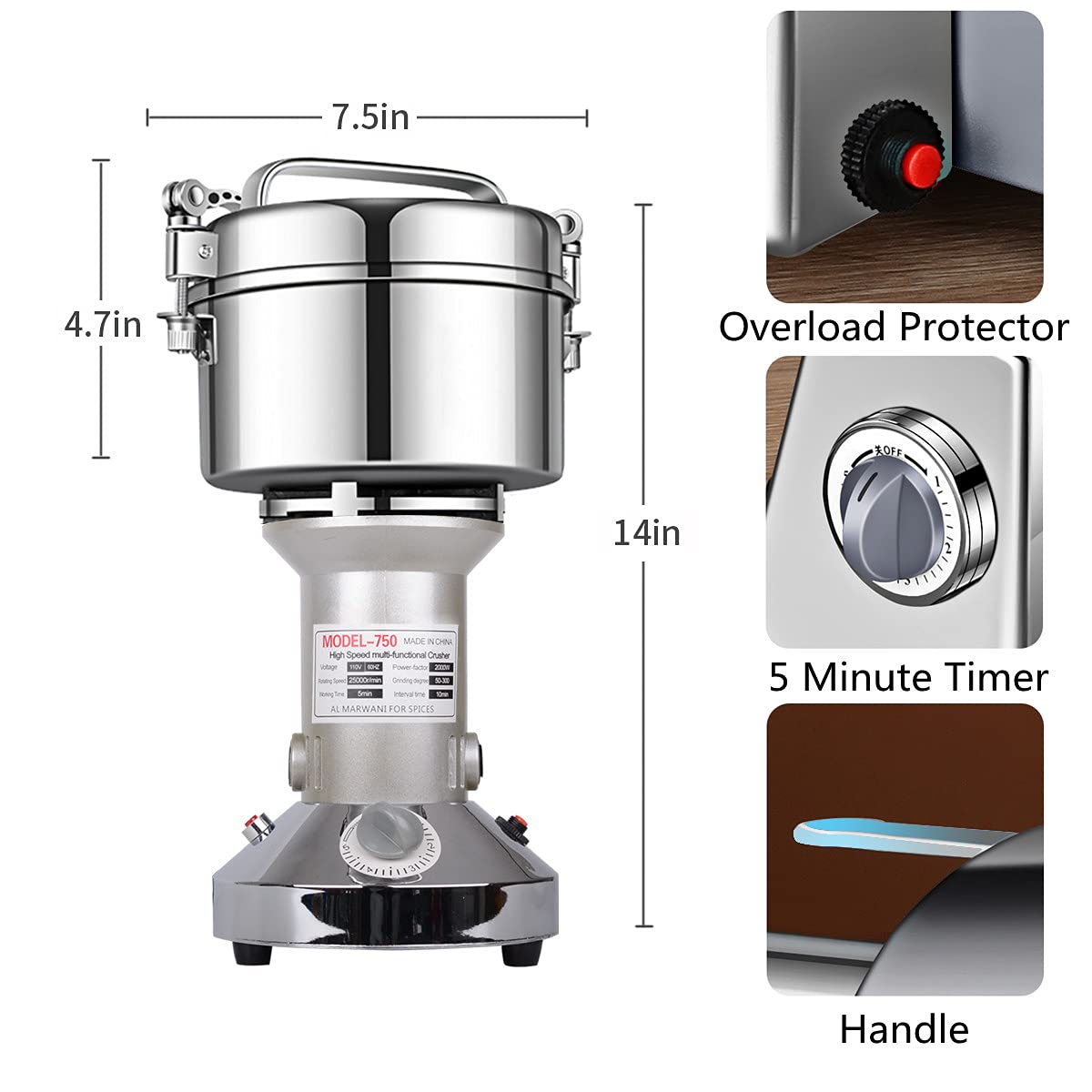 LEJIEYIN Electric Grain Mill | 750g Stainless Steel Spice Grinder, 2000W