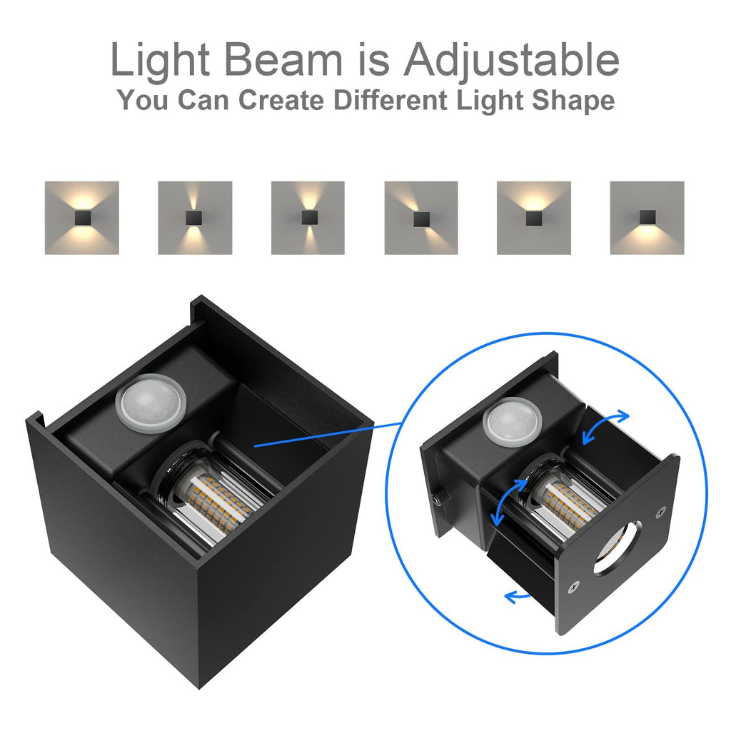 Klighten 2PCS Outdoor Wall Light with Motion Sensor - IP54 Waterproof Black