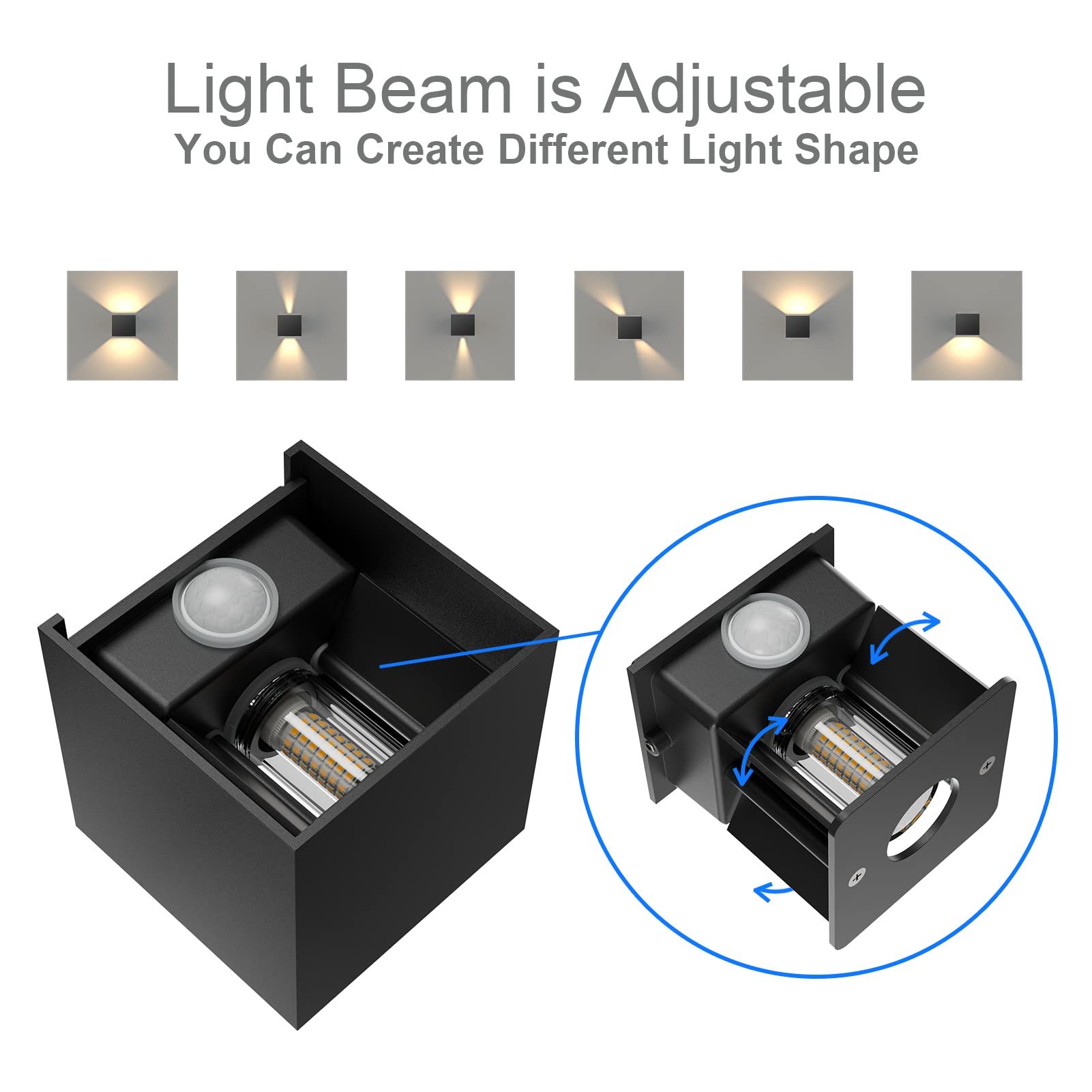 Klighten 2PCS Outdoor Wall Light with Motion Sensor - IP54 Waterproof Black