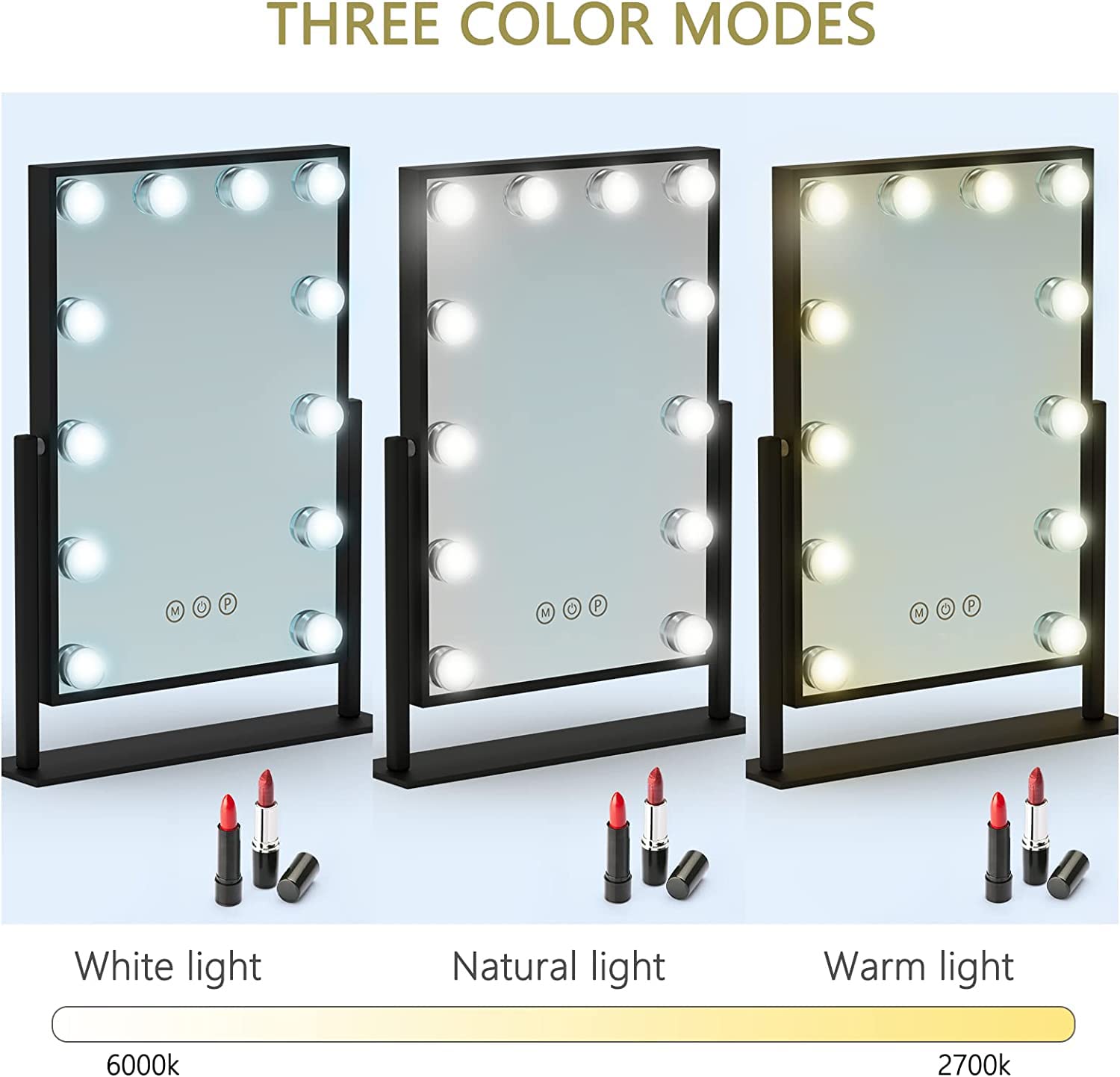 TUREWELL Hollywood Vanity Mirror with 12 Dimmable LED Bulbs - 360° Rotation