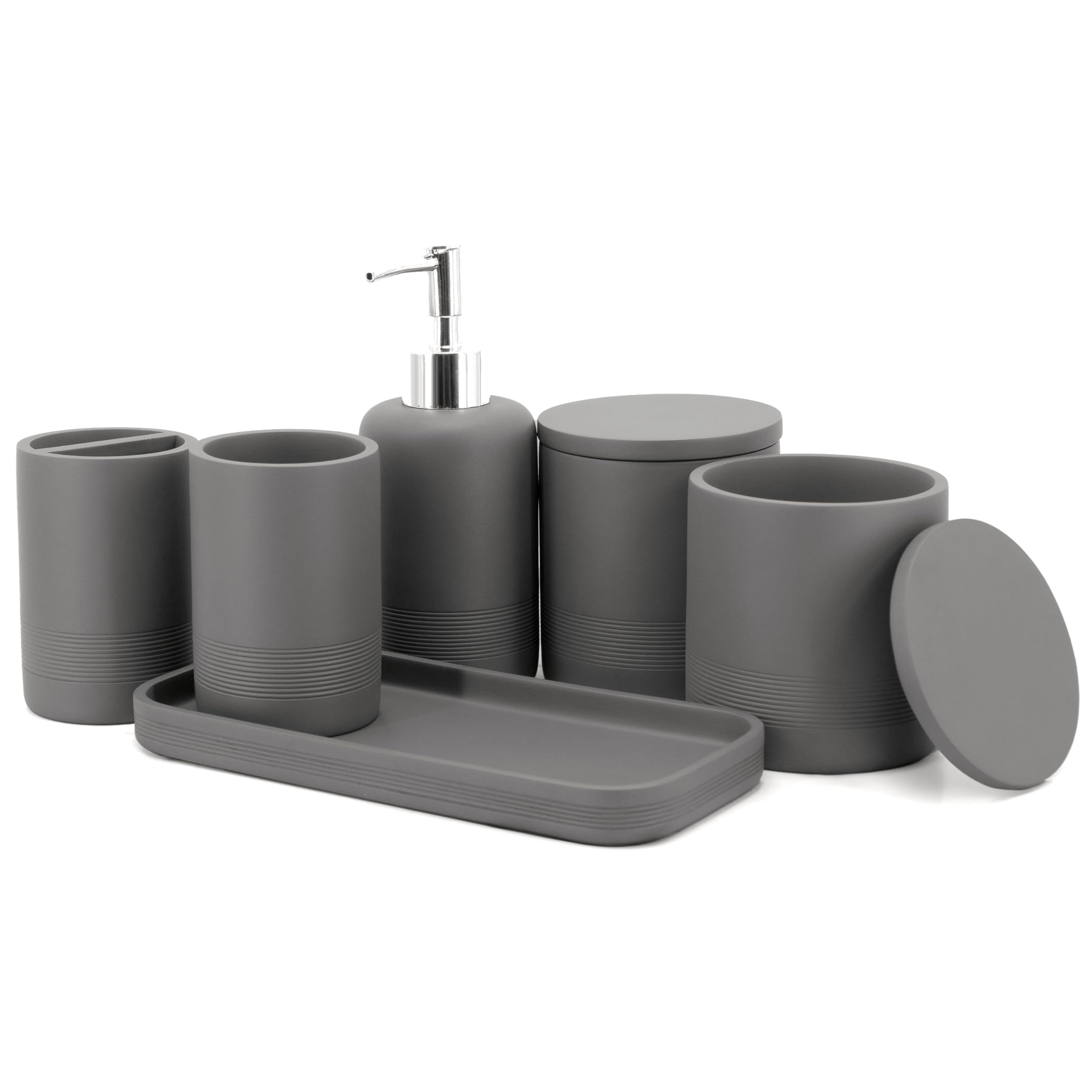 zccz 6-Piece Polyresin Bathroom Accessory Set – Grey Stone Texture