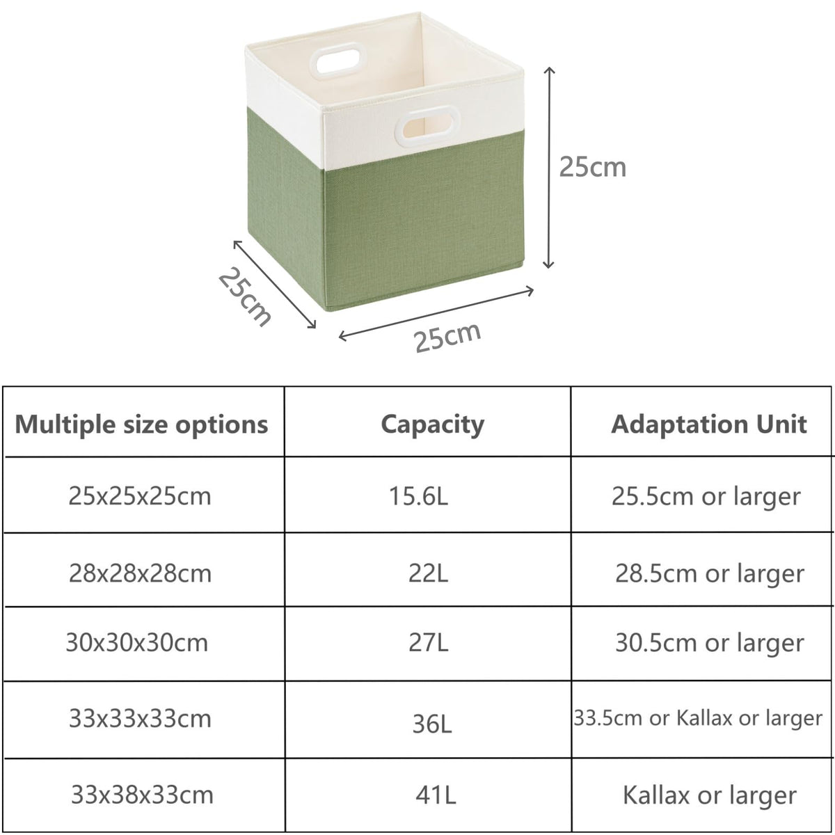 SOCOHOME Fabric Cube Storage Boxes,25x25x25cm Foldable Storage Baskets for Toys Nursery ClosetGreen/White, Set of 4