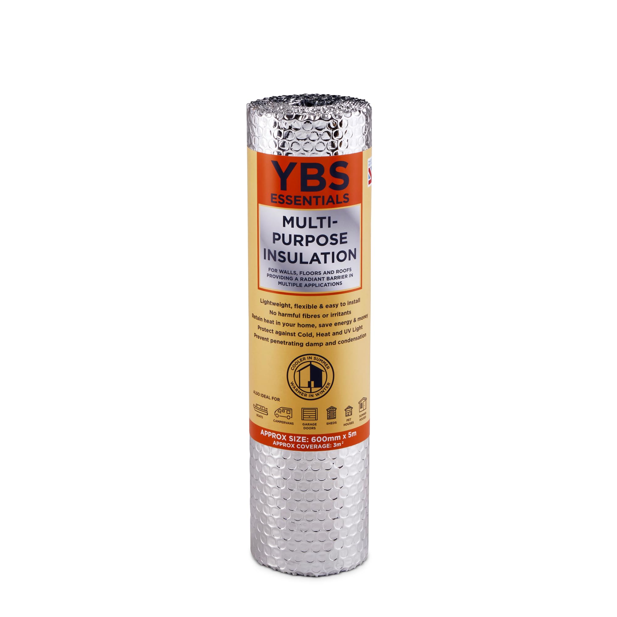 YBS Essentials Bubble Foil Insulation Roll | 600mm x 5m Thermal Radiator Foil