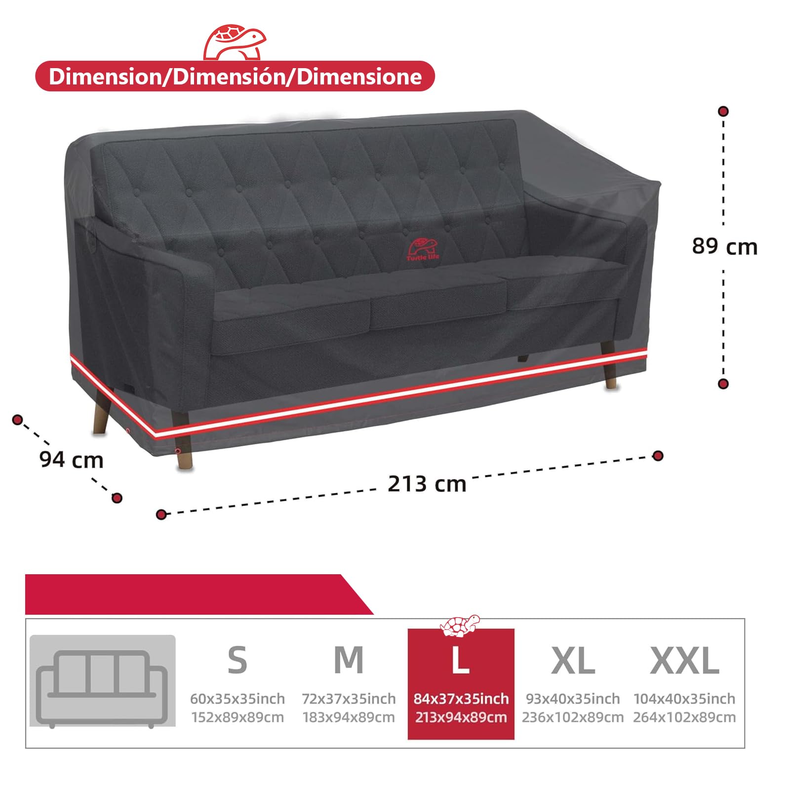 Turtle Life Heavy Duty Patio Sofa Cover – Waterproof UV Resistant Black
