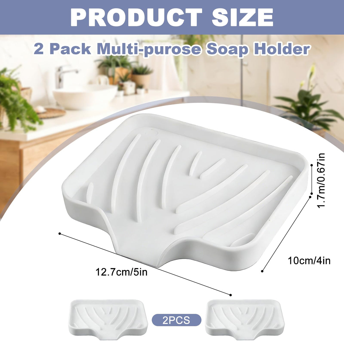 WENXINWIN 2Pcs Silicone Soap Dish, Soap Dish with Drainage,White - image 2
