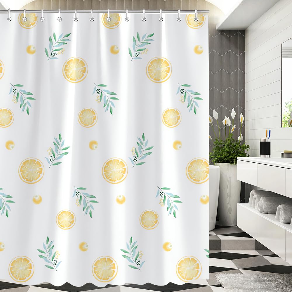Jolof Store Lemon Leaves Shower Curtain – Anti-Mould Polyester, 240x200cm