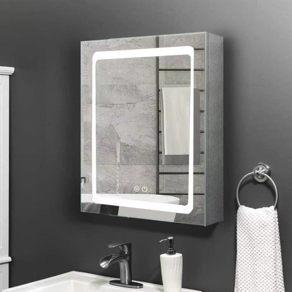 Janboe LED Medicine Cabinet - Stainless Steel Wall Mirror with Defogger