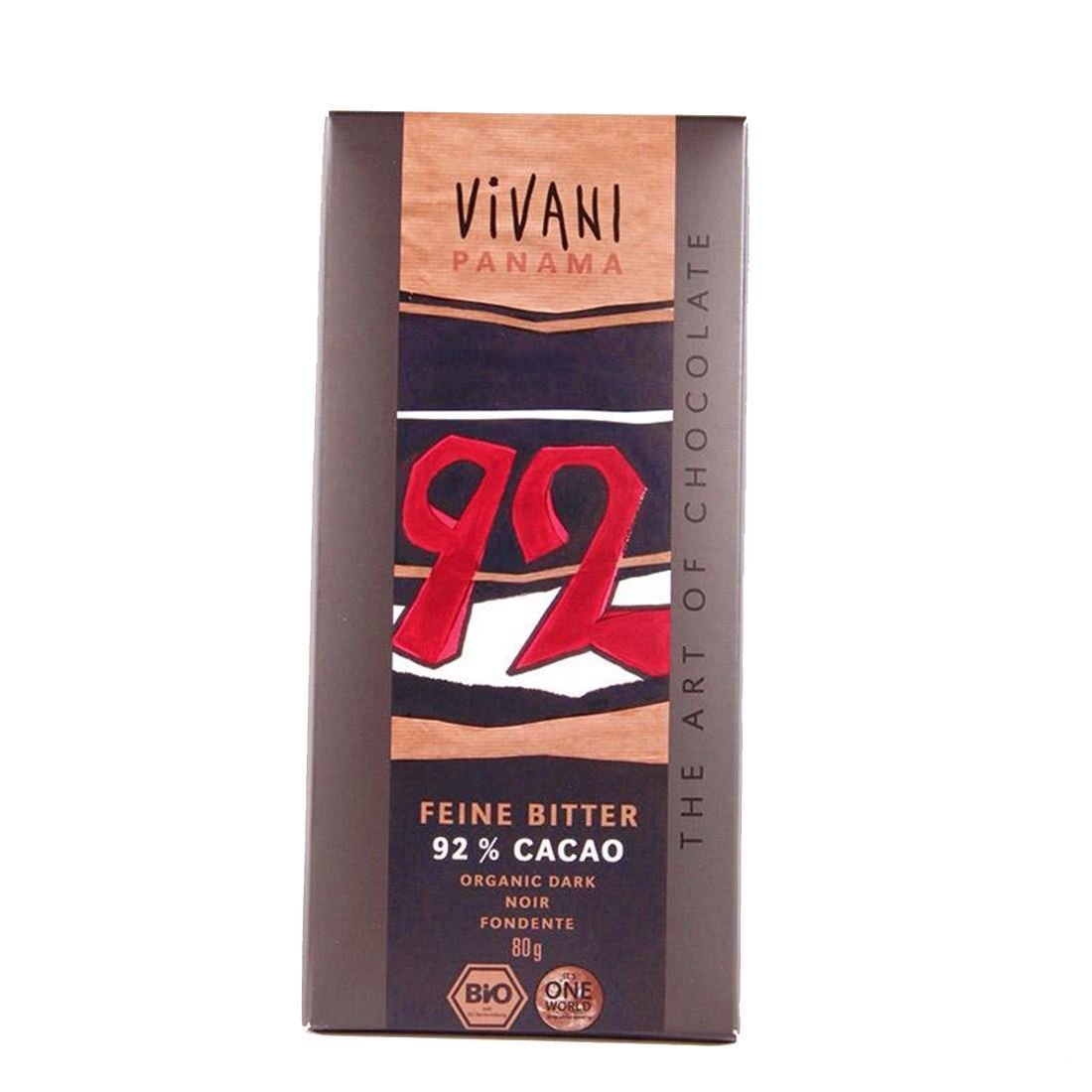 Vivani Organic 92% Dark Chocolate Panama Estate - 10 x 80g Bars