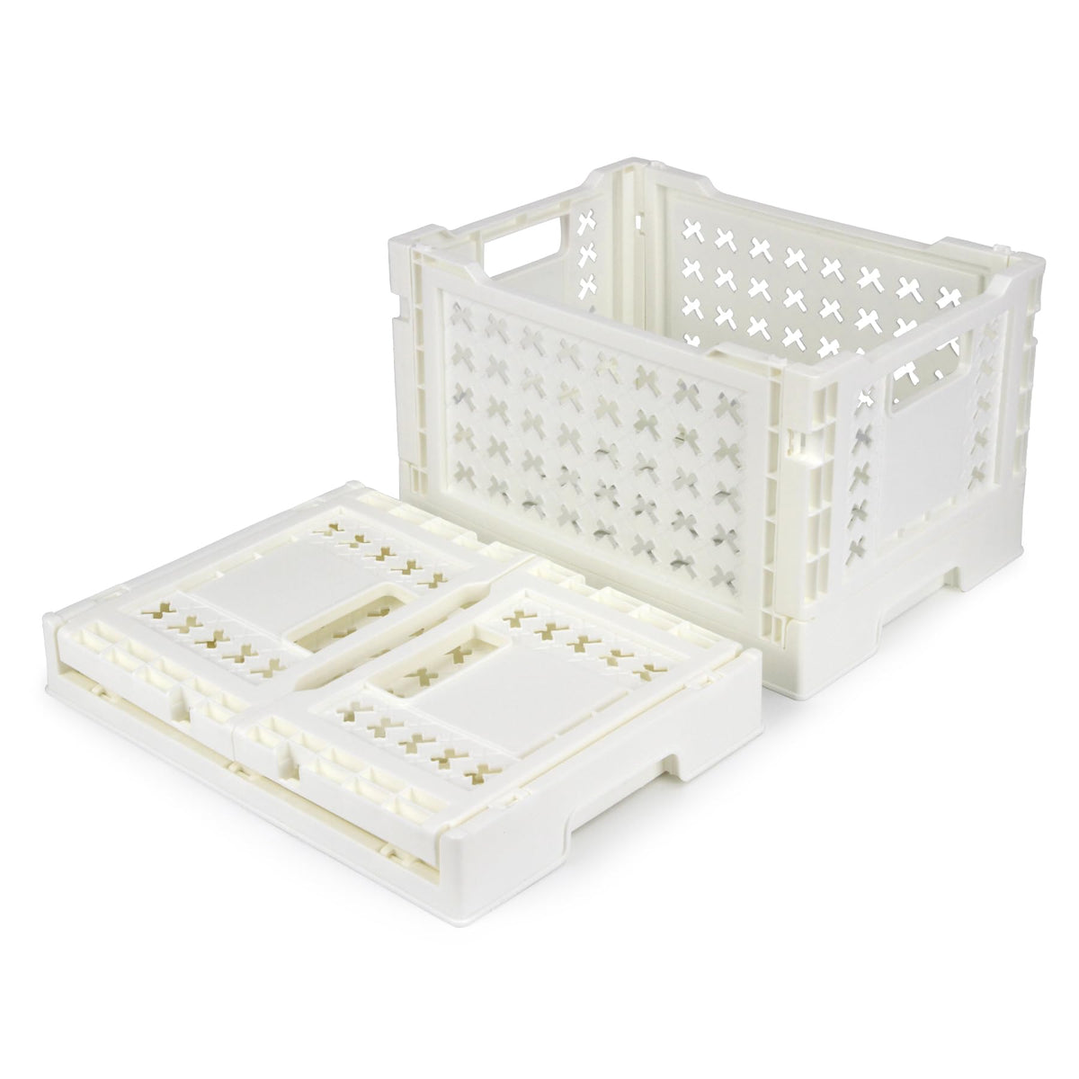 Spesh 2 Pcs Collapsible Crates Storage Boxes Plastic Foldable Crates Stackable Folding Storage Baskets for Home Kitchen OfficeWhite, 30x22x18cm - image 1