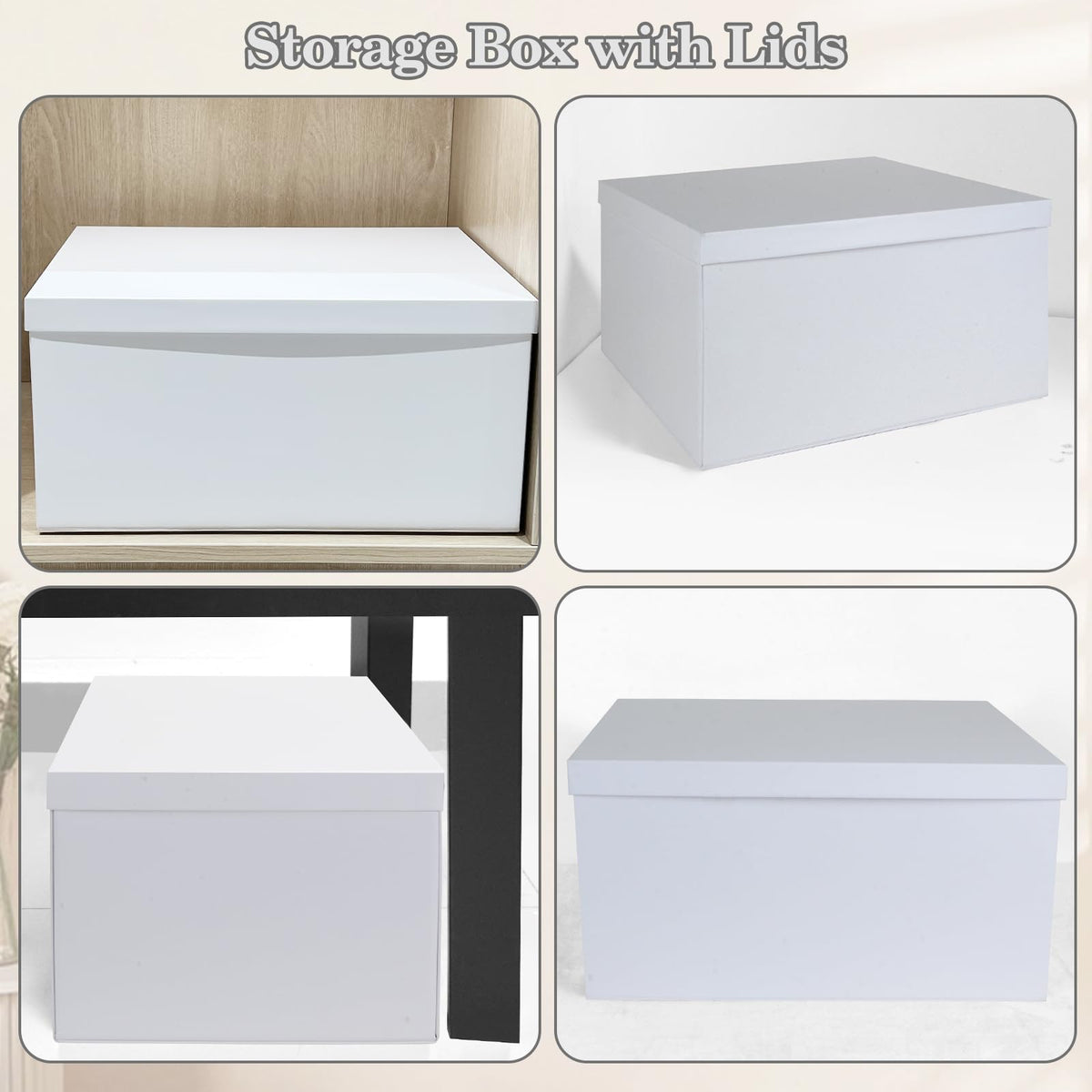KISPATTI Storage Box, White Storage Boxes with Lids 38 x 28 x 19 cm Large Storage Box with Ribbon Cardboard Storage Boxes for Home Bedroom Living - image 4