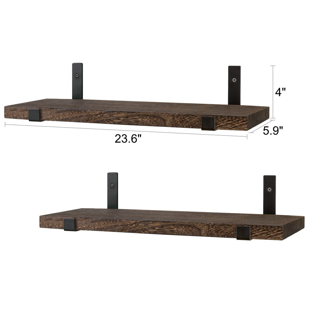 Mkouo Rustic Floating Shelves – 60cm Paulownia Wood Wall Mount, Set of 2