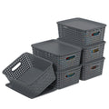 Vadidiya 6 Pack Plastic Weave Storage Baskets with Lids, Grey lidded Bins - image 1