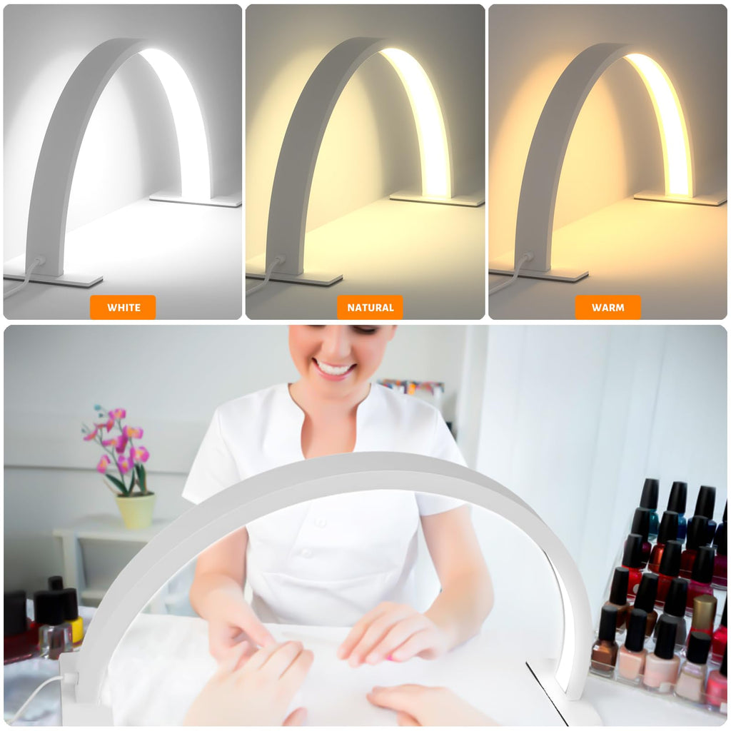 TwoWin Half Moon LED Lash & Nail Tech Lamp - 3000-6000K Desk Light, White