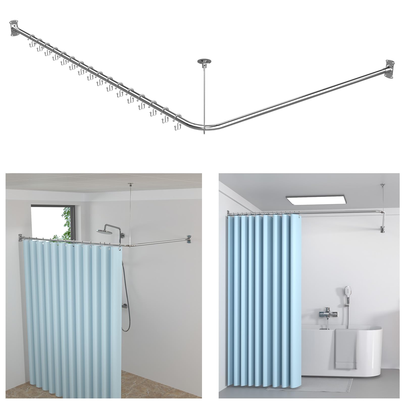 KULACO L-Shape Shower Curtain Rail | Adjustable SUS304 Stainless Steel