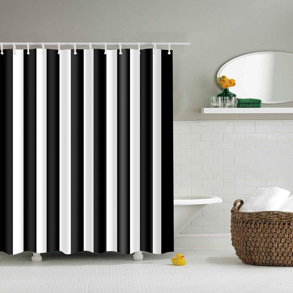 BOYOUTH Black and White Striped Shower Curtain | Waterproof Polyester