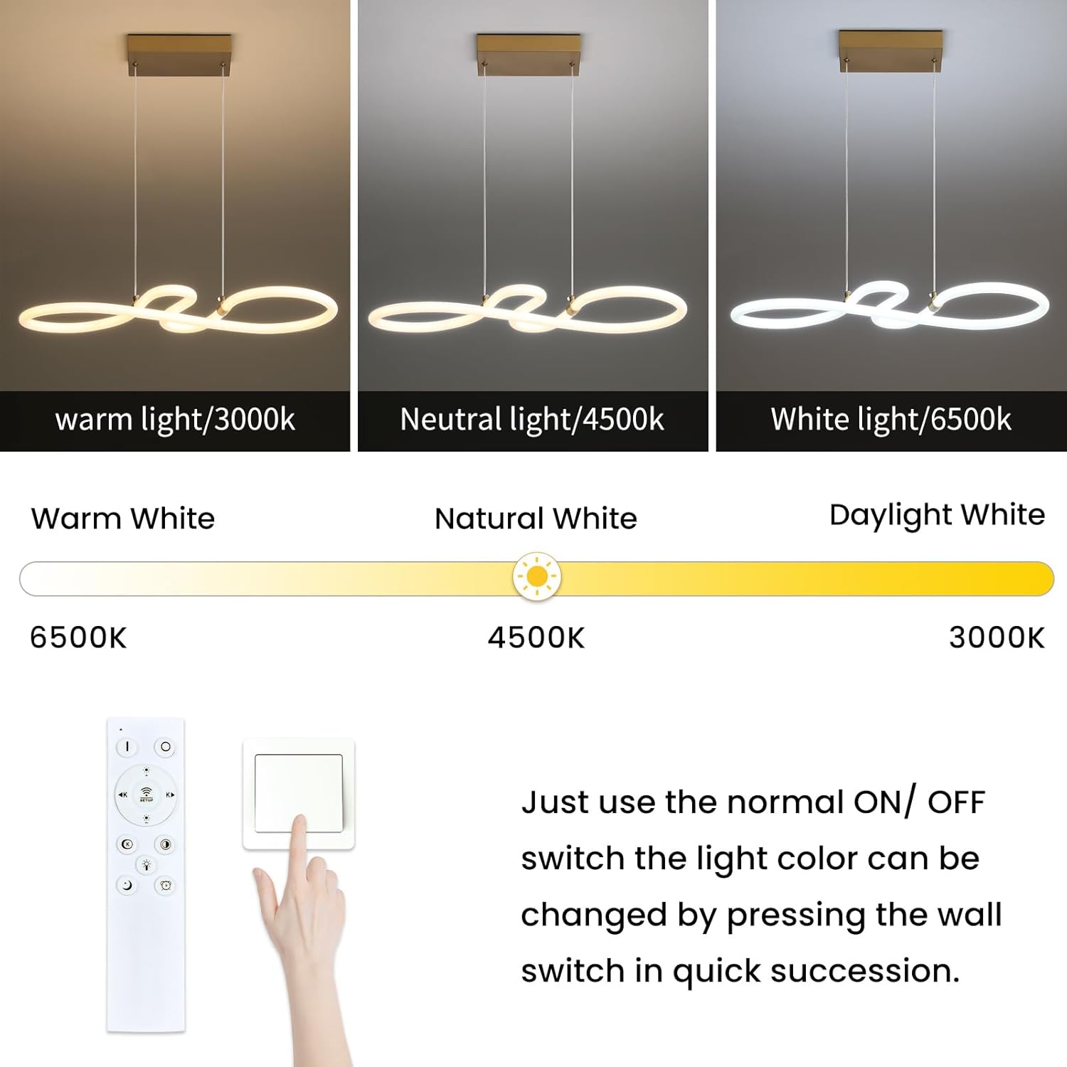 Mikeru Modern LED Pendant Light | Dimmable White Kitchen Island Lamp