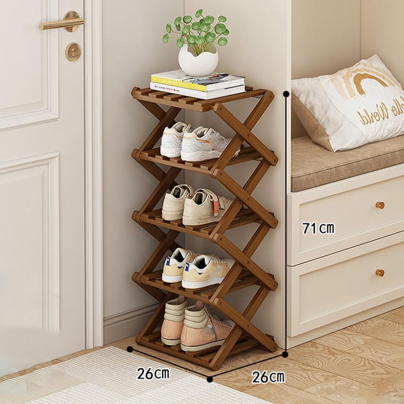 Kiss Me 6-Tier Bamboo Narrow Folding Shoe Rack Vertical - image 3
