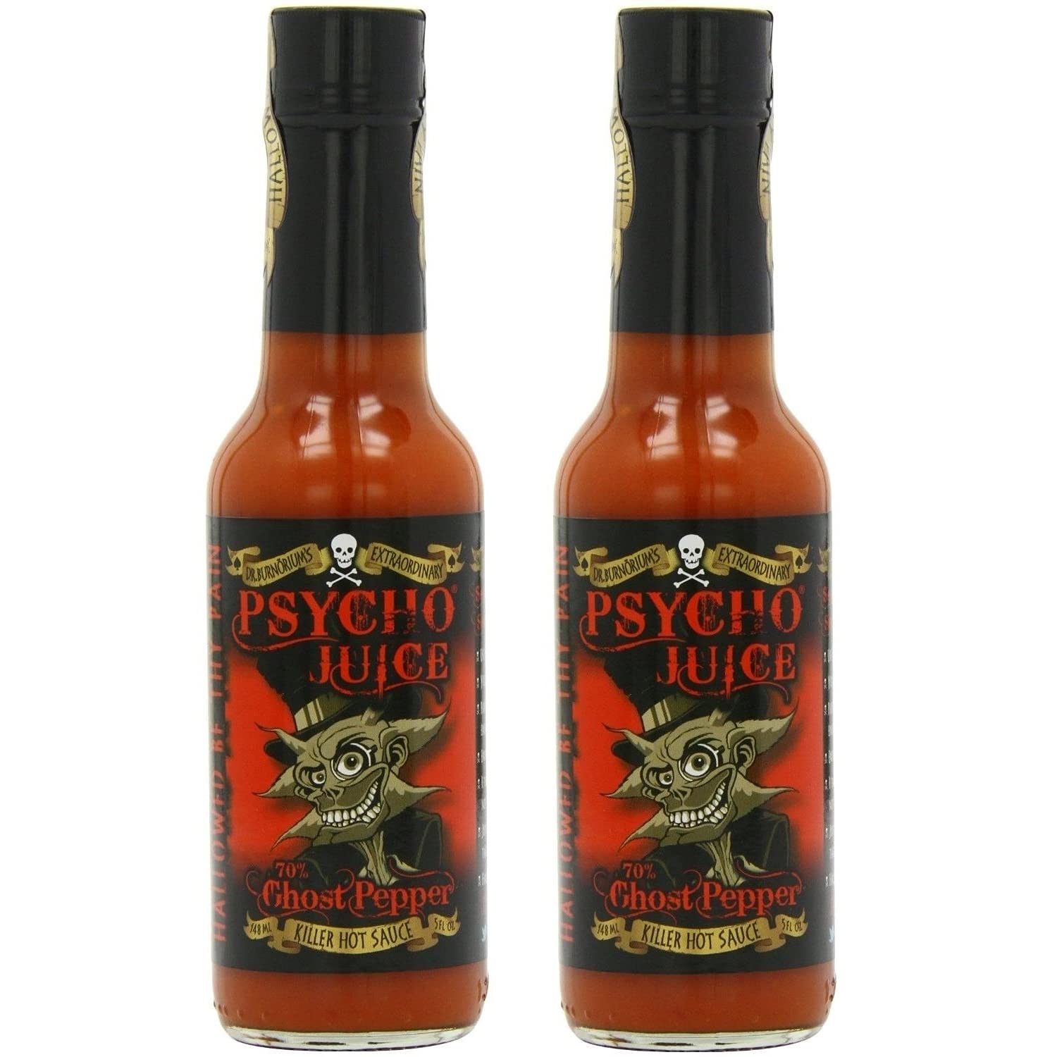 Psycho Juice 70% Ghost Pepper Hot Sauce by Dr. Burnörium (Pack of 2)